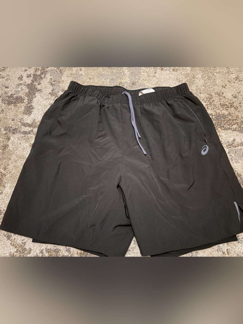 Asics Black Men's Athletic Shorts with Gray Drawstring